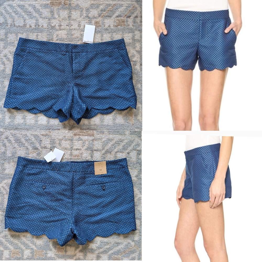 NWT Sz 12 Club Monaco Blue Scalloped Women's Shorts